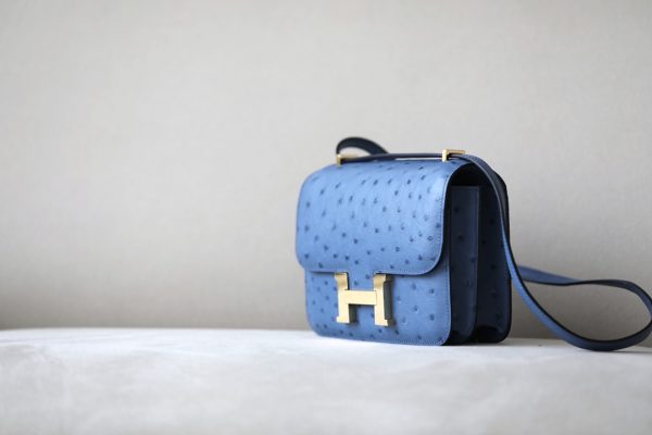 Constance 19 Ostrich Bleu Hydra (T7) Gold Hardware - Image 3