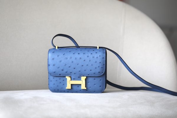 Constance 19 Ostrich Bleu Hydra (T7) Gold Hardware