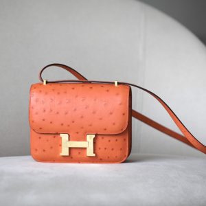 Constance 19 Ostrich Orange (93) Gold Hardware