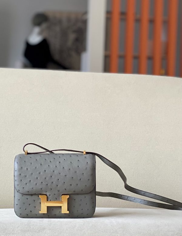 Constance 19 Ostrich Gris Asphalte (M8) Gold Hardware