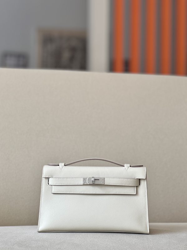 Kelly Pochette Swift Craie (10) Palladium Hardware