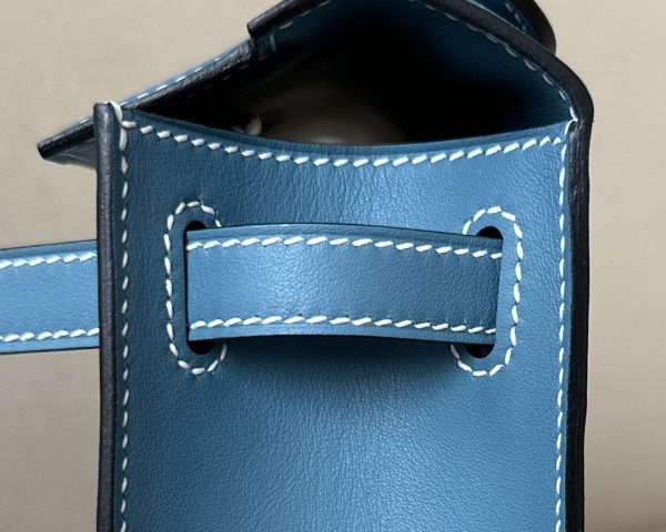 Kelly Pochette Swift New Bleu Jean (D2) Palladium Hardware - Image 9