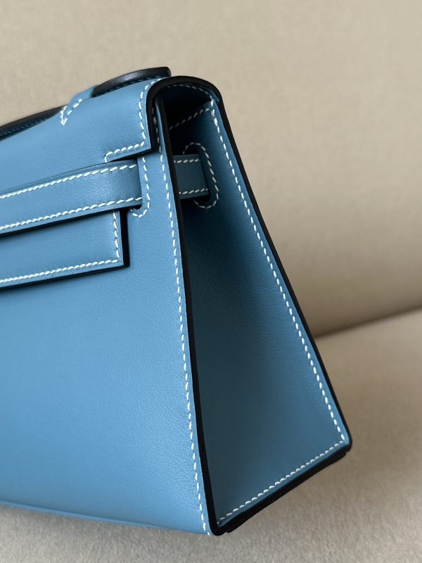 Kelly Pochette Swift New Bleu Jean (D2) Palladium Hardware - Image 8