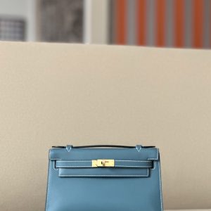 Kelly Pochette Swift New Bleu Jean (D2) Gold Hardware