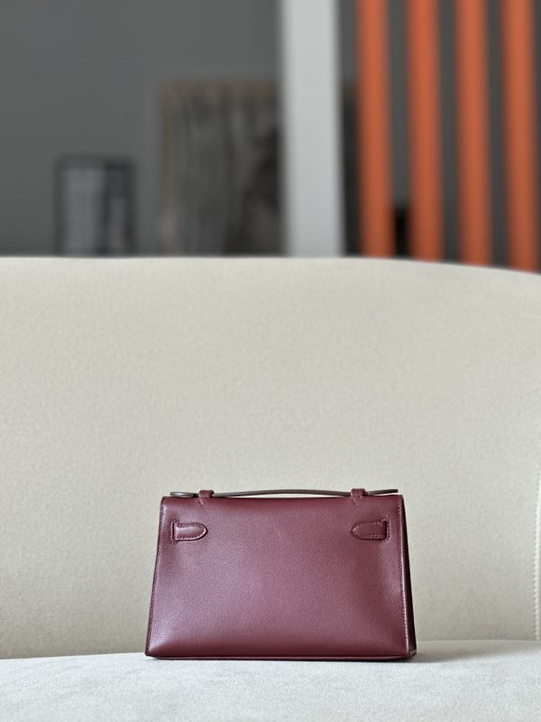 Kelly Pochette Swift Rouge H (55) Palladium Hardware - Image 3