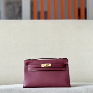 Kelly Pochette Swift Rouge H (55) Gold Hardware