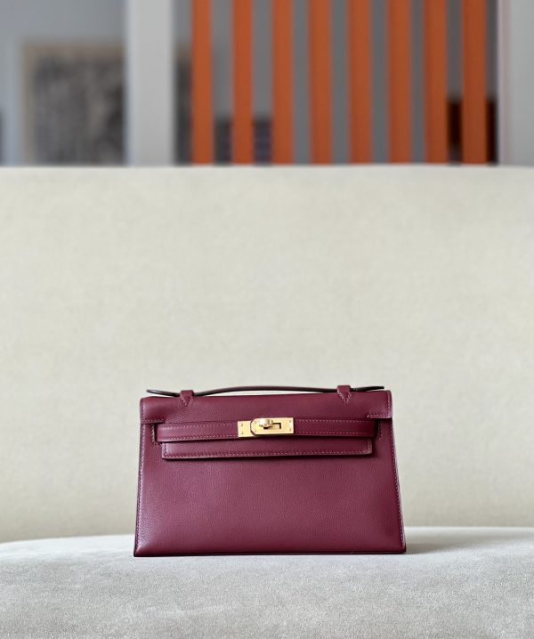 Kelly Pochette Swift Rouge H (55) Gold Hardware