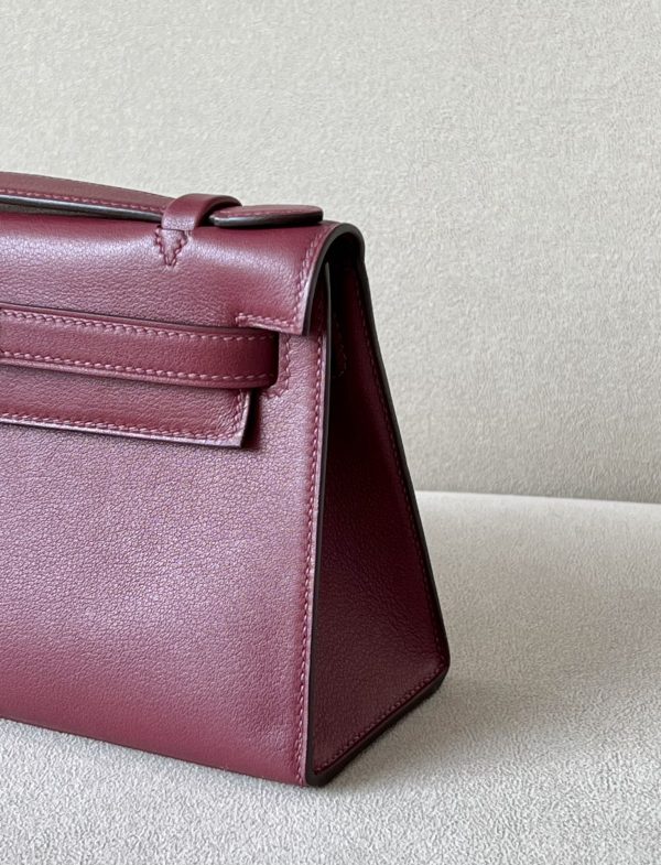 Kelly Pochette Swift Rouge H (55) Gold Hardware - Image 8
