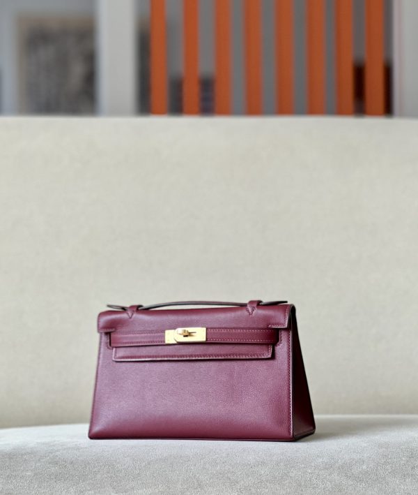 Kelly Pochette Swift Rouge H (55) Gold Hardware - Image 2