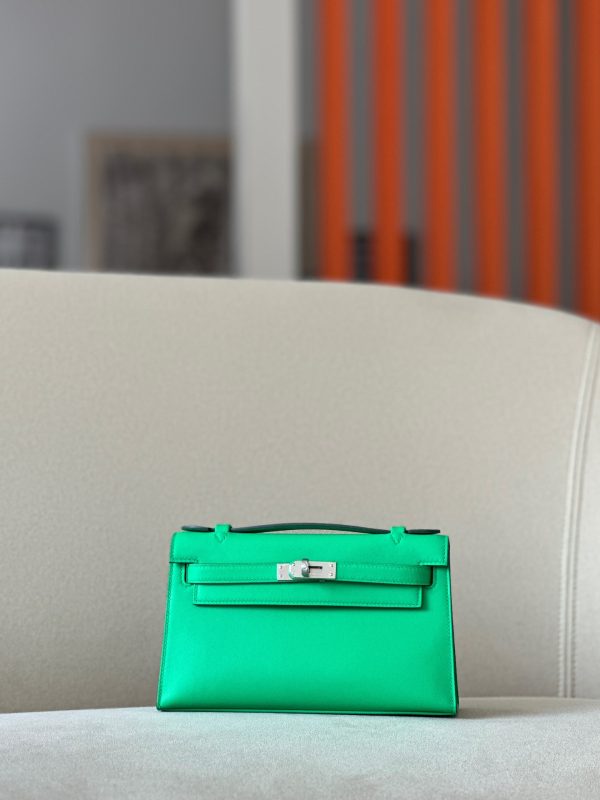 Kelly Pochette Swift Vert Comics (0Z) Palladium Hardware