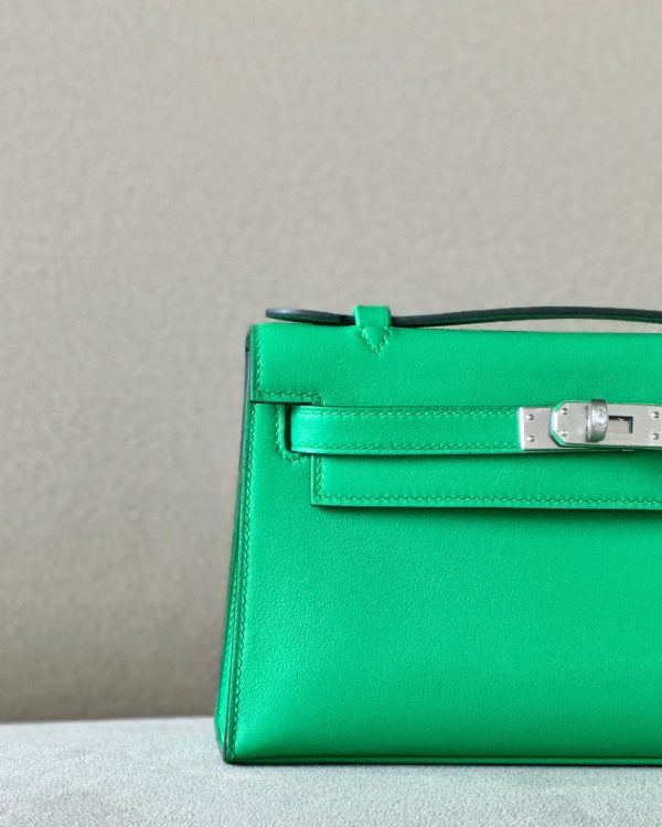 Kelly Pochette Swift Vert Comics (0Z) Palladium Hardware - Image 11