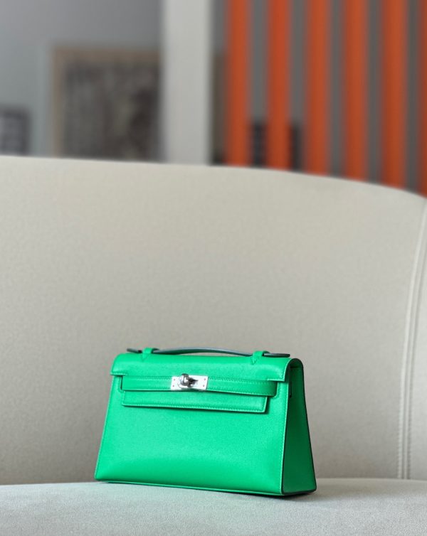 Kelly Pochette Swift Vert Comics (0Z) Palladium Hardware - Image 3