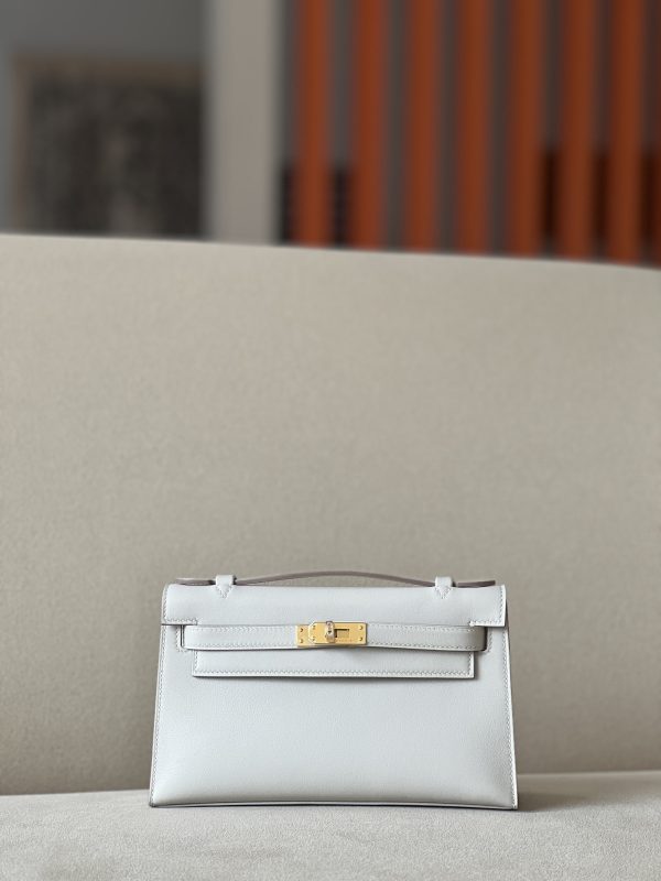 Kelly Pochette Swift Gris Perle (80) Palladium Hardware