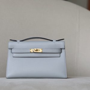 Kelly Pochette Swift Gris Mouette (4Z) Gold Hardware
