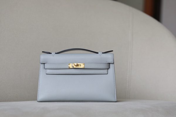 Kelly Pochette Swift Gris Mouette (4Z) Gold Hardware