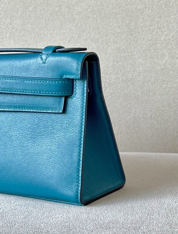 Kelly Pochette Swift Vert Bosphore (W0) Palladium Hardware - Image 8