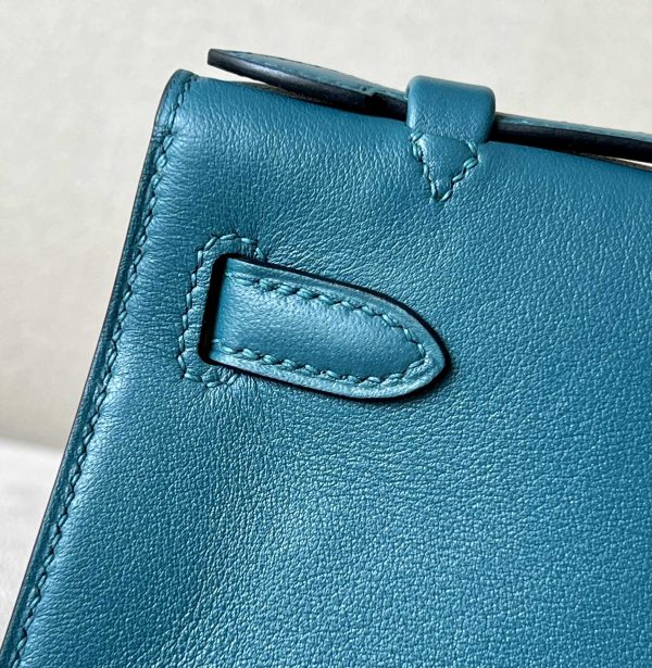 Kelly Pochette Swift Vert Bosphore (W0) Palladium Hardware - Image 7