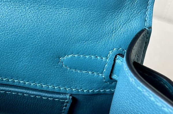 Kelly Pochette Swift Vert Bosphore (W0) Palladium Hardware - Image 6