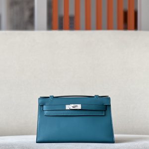 Kelly Pochette Swift Vert Bosphore (W0) Palladium Hardware