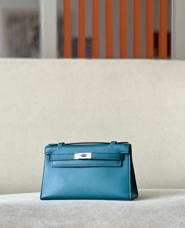 Kelly Pochette Swift Vert Bosphore (W0) Palladium Hardware - Image 3