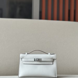 Kelly Pochette Swift Gris Perle (80) Palladium Hardware