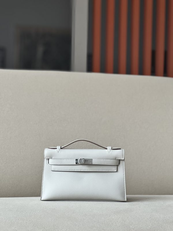 Kelly Pochette Swift Gris Perle (80) Palladium Hardware
