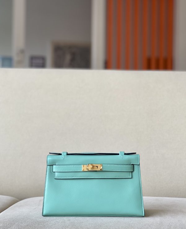 Kelly Pochette Swift Blue Atoll (3P) Gold Hardware
