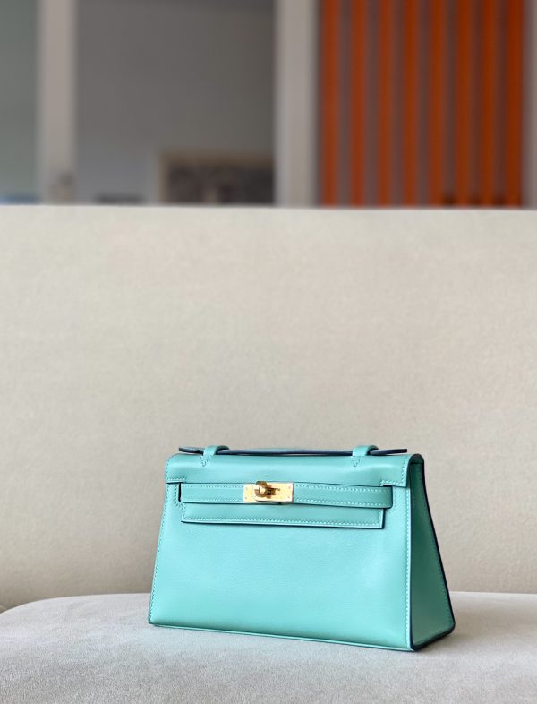 Kelly Pochette Swift Blue Atoll (3P) Gold Hardware - Image 3
