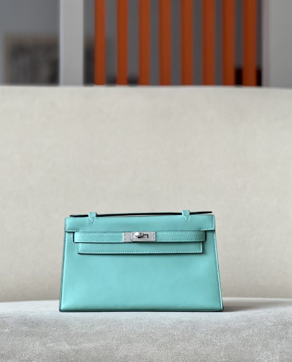Kelly Pochette Swift Blue Atoll (3P) Gold Hardware