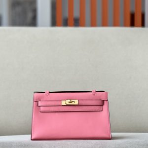 Kelly Pochette Swift Rose Lipstick  (U5) Gold Hardware
