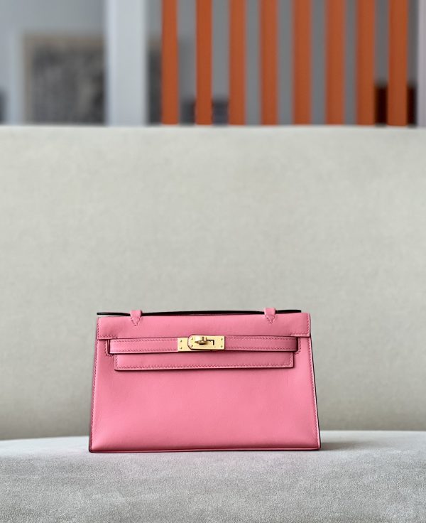 Kelly Pochette Swift Rose Lipstick  (U5) Gold Hardware