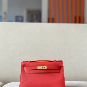 Kelly Pochette Epsom Bougainviuier (A5) Gold Hardware