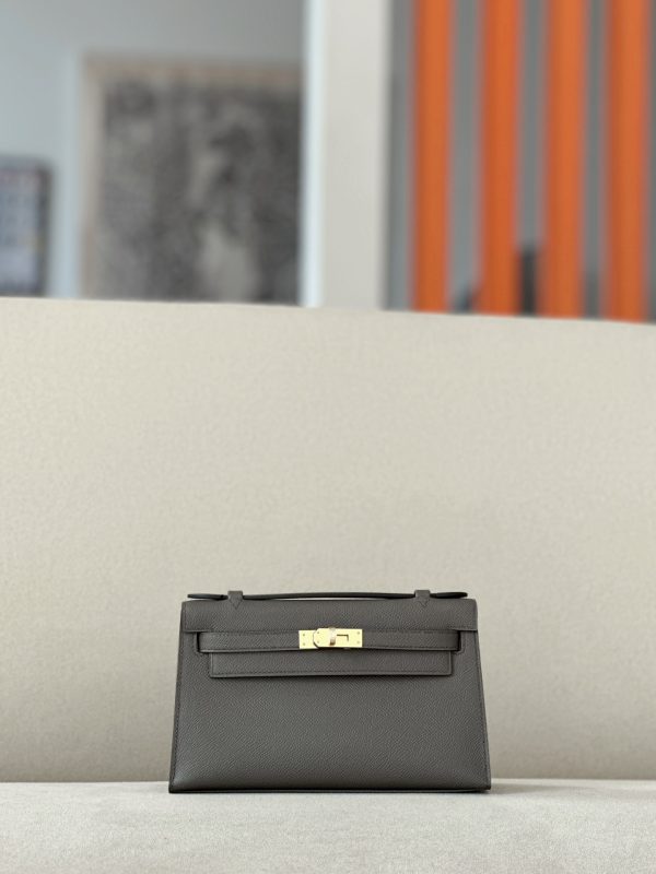 Kelly Pochette Epsom Etain  (8F) Gold Hardware