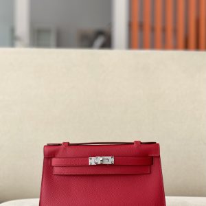 Kelly Pochette Epsom Rouge Casaque (Q5) Palladium Hardware