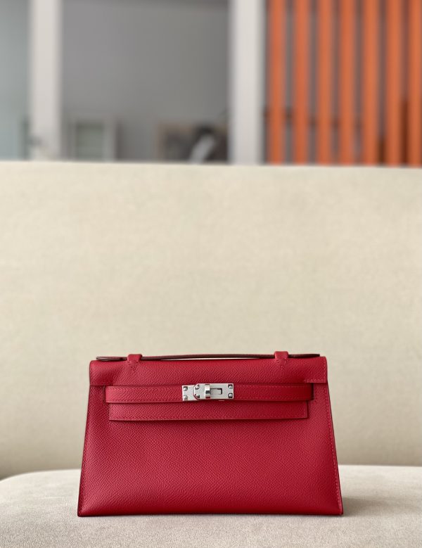 Kelly Pochette Epsom Rouge Casaque (Q5) Palladium Hardware
