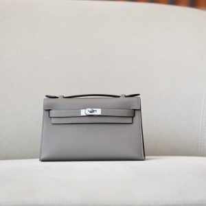 Kelly Pochette Epsom Gris Asphalte (M8) Palladium Hardware
