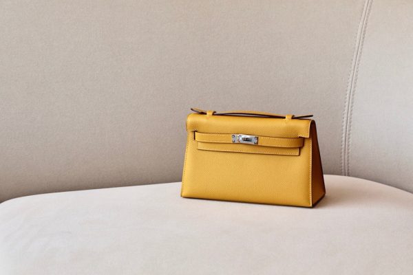 Kelly Pochette Epsom Jaune Amber  (9D) Palladium Hardware - Image 11