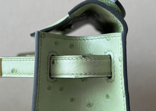 Kelly Pochette Ostrich Vert Criquet (3I) Gold Hardware - Image 9