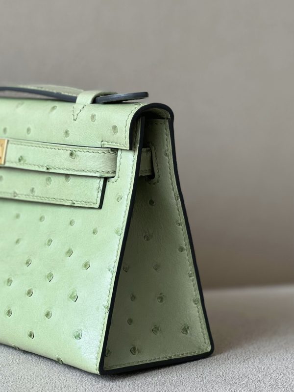 Kelly Pochette Ostrich Vert Criquet (3I) Gold Hardware - Image 5