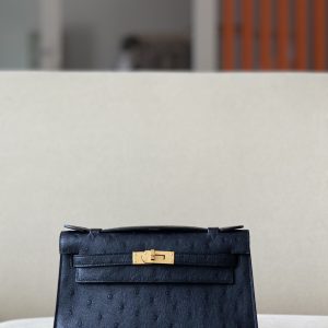 Kelly Pochette Ostrich Nior (89) Gold Hardware