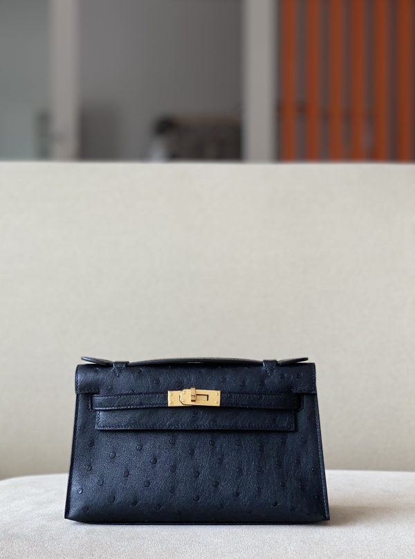 Kelly Pochette Ostrich Nior (89) Gold Hardware