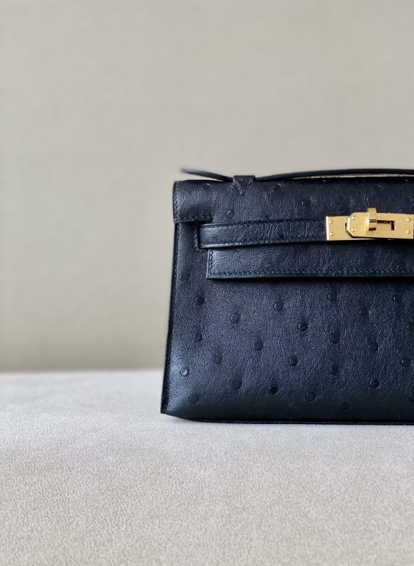 Kelly Pochette Ostrich Nior (89) Gold Hardware - Image 11