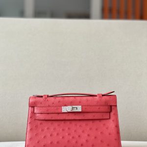 Kelly Pochette Ostrich Braise (95) Palladium Hardware
