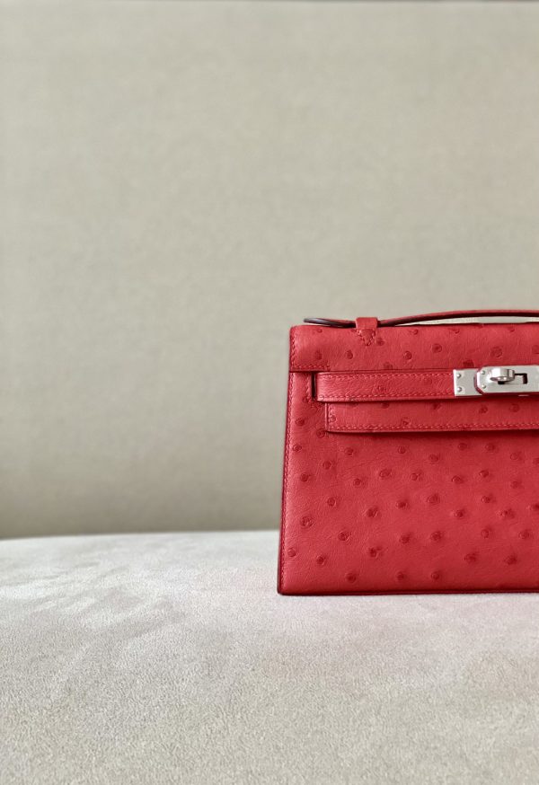 Kelly Pochette Ostrich Braise (95) Palladium Hardware - Image 11
