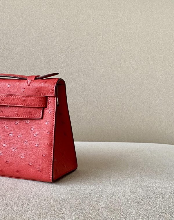 Kelly Pochette Ostrich Braise (95) Palladium Hardware - Image 9