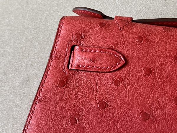 Kelly Pochette Ostrich Braise (95) Palladium Hardware - Image 8