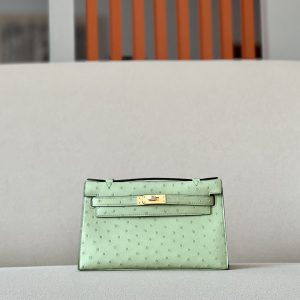 Kelly Pochette Ostrich Granny (K6) Gold Hardware