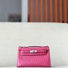 Kelly Pochette Ostrich Vermillon (5E) Palladium Hardware