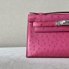 Kelly Pochette Ostrich Vermillon (5E) Palladium Hardware - Image 11