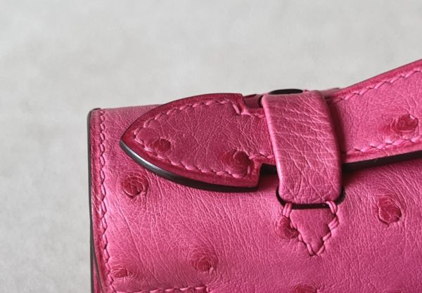 Kelly Pochette Ostrich Vermillon (5E) Palladium Hardware - Image 10